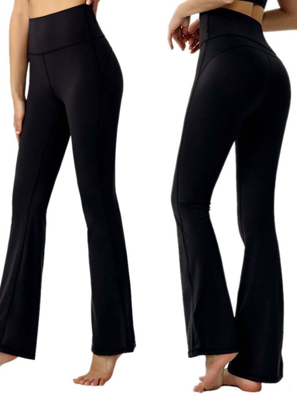 DYUKI Fold Over Waist Workout Flared Pants Sport Cropped Top Fitness Blk S/M